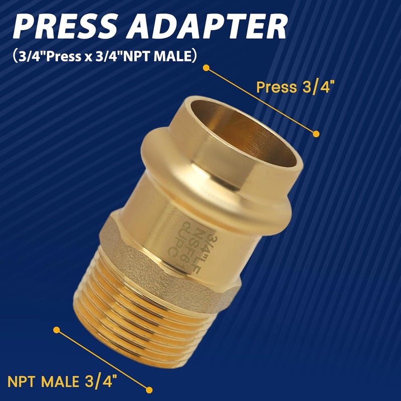 Abbiemo 10PCS 3/4 inch Propress x 3/4 inch NPT Male Adapter Pressure Copper Fitting ProPress Connect to Male NPT Pipe Lead-Free - Image 2